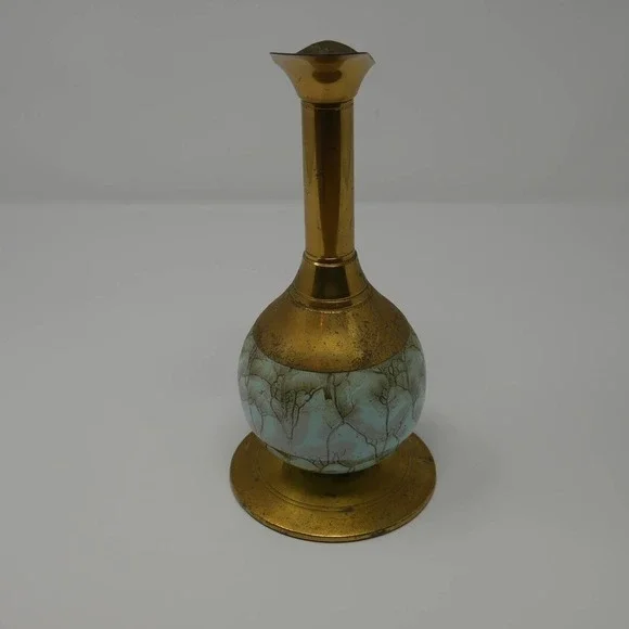 Vintage Delft Holland Brass Ewer Vase with Glazed Ceramic Base - Picture 4 of 7